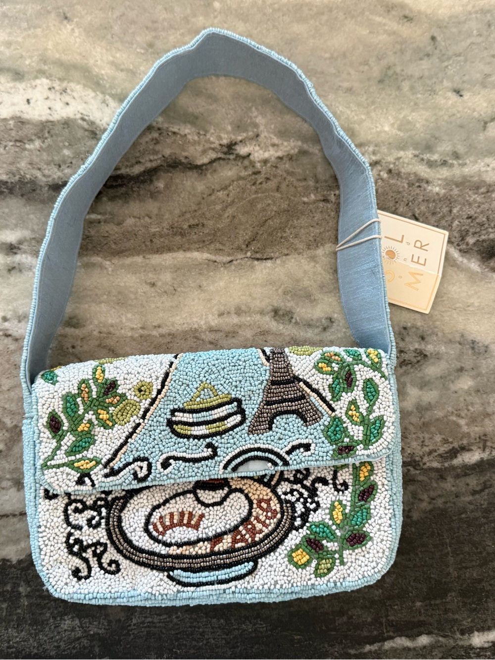 Paris Beaded Crossbody Bag Eiffel Tower Café Novelty Purse Travel Chic NWT
